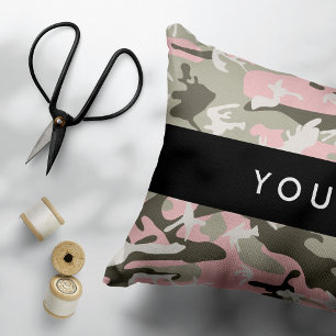 Pink and Green Camouflage Your name Personalize Accent Pillow