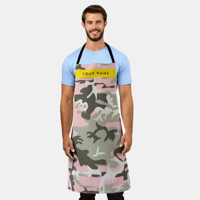 Pink and Green Camouflage Your name Personalize Apron (Worn)