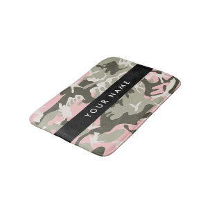 Pink and Green Camouflage Your name Personalize Bath Mat