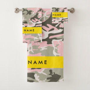 Pink and Green Camouflage Your name Personalize Bath Towel Set