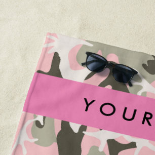 Pink and Green Camouflage Your name Personalize Beach Towel