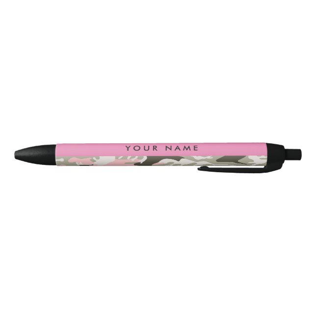 Pink and Green Camouflage Your name Personalize Black Ink Pen (Bottom)