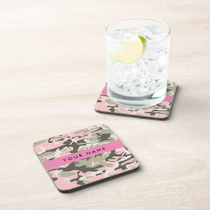 Pink and Green Camouflage Your name Personalize Coaster