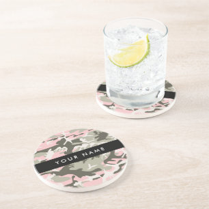 Pink and Green Camouflage Your name Personalize Coaster