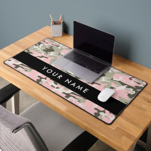 Pink and Green Camouflage Your name Personalize Desk Mat