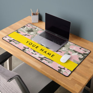 Pink and Green Camouflage Your name Personalize Desk Mat