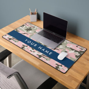 Pink and Green Camouflage Your name Personalize Desk Mat