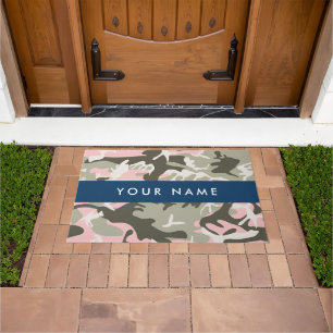 Pink and Green Camouflage Your name Personalize Doormat