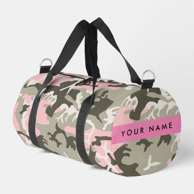 Pink and Green Camouflage Your name Personalize Duffle Bag (Left Corner)