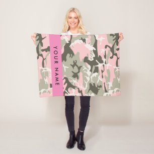 Pink and Green Camouflage Your name Personalize Fleece Blanket