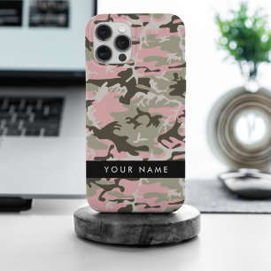 Pink and Green Camouflage Your name Personalize iPhone 15 Pro Max Case