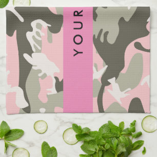 Pink and Green Camouflage Your name Personalize Kitchen Towel