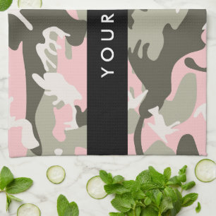 Pink and Green Camouflage Your name Personalize Kitchen Towel
