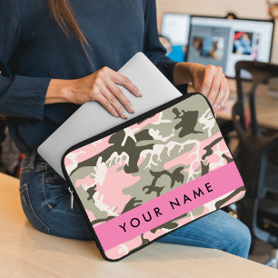 Pink and Green Camouflage Your name Personalize Laptop Sleeve