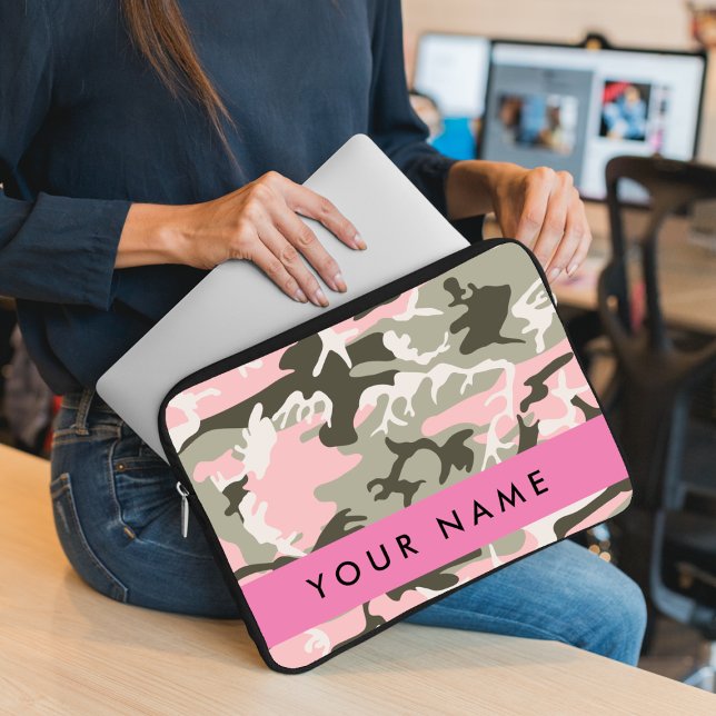 Pink and Green Camouflage Your name Personalize Laptop Sleeve (Creator Uploaded)