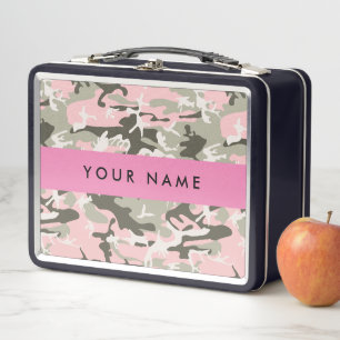 Pink and Green Camouflage Your name Personalize Metal Lunch Box