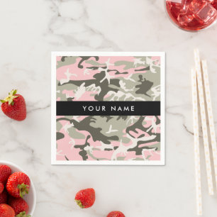 Pink and Green Camouflage Your name Personalize Napkin