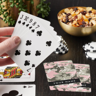 Pink and Green Camouflage Your name Personalize Playing Cards