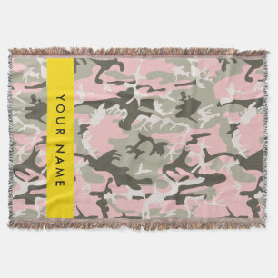 Pink and Green Camouflage Your name Personalize Throw Blanket