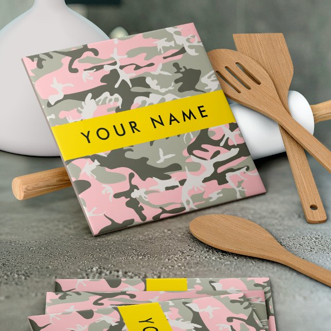 Pink and Green Camouflage Your name Personalize Tile (Creator Uploaded)