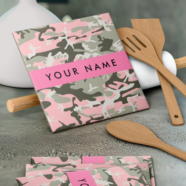 Pink and Green Camouflage Your name Personalize Tile (Creator Uploaded)