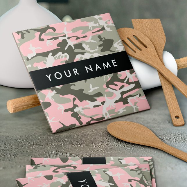 Pink and Green Camouflage Your name Personalize Tile (Creator Uploaded)