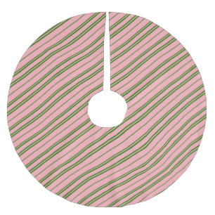 Pink and Green Candy Cane Stripes Brushed Polyester Tree Skirt