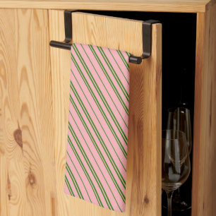 Pink and Green Candy Cane Stripes Kitchen Towel