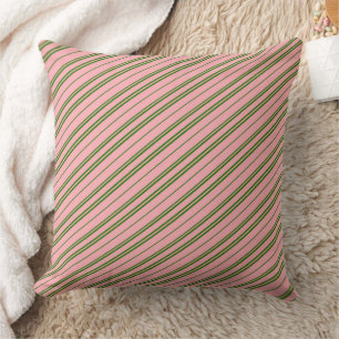 Pink and Green Candy Cane Stripes Throw Pillow