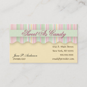 Pink and Green Candy Striped Business Card