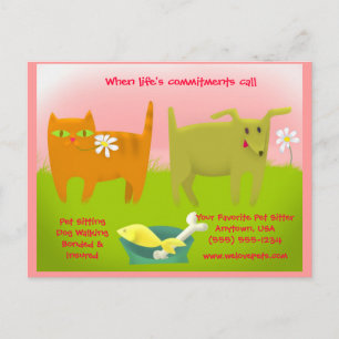 Pink and Green Cat and Dog Pet Sitting             Postcard