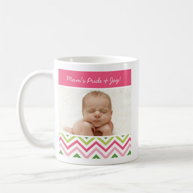 Pink and Green Chevron Photo Mug (Left)
