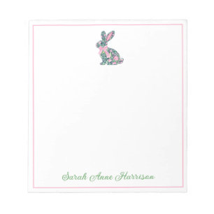 Pink and Green Chinoiserie Bunny With Bow Notepad