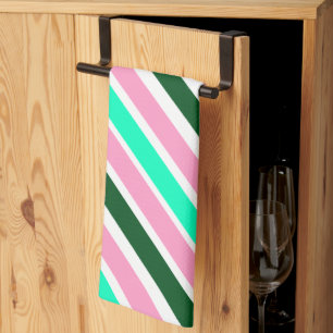 Pink and Green Christmas Candy Stripes  Kitchen Towel