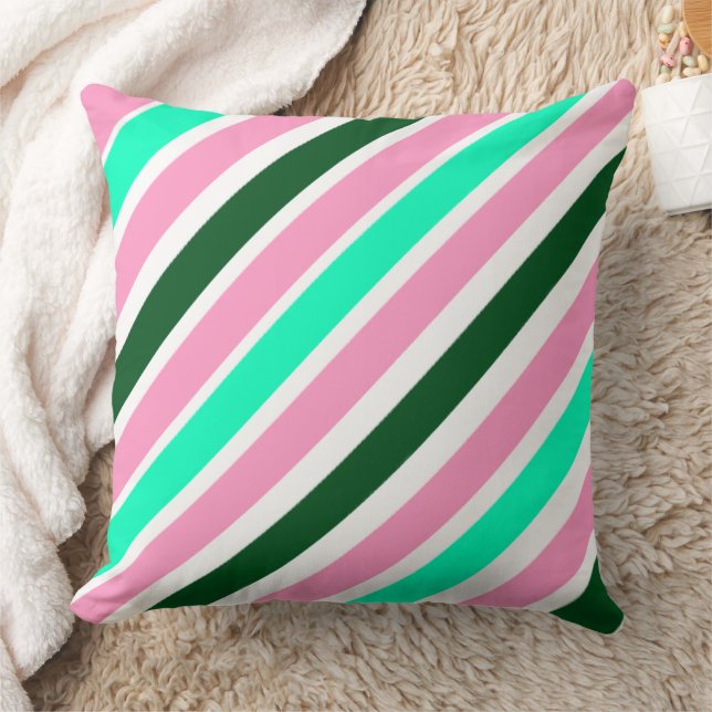 Pink and Green Christmas Candy Stripes  Throw Pillow (Blanket)