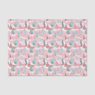 Pink and Green Christmas Gingerbread Town Tissue Paper