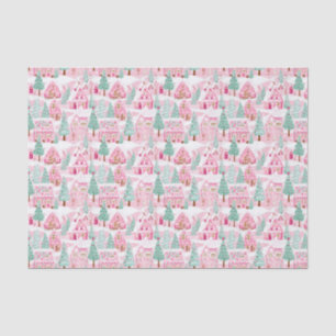 Pink and Green Christmas Gingerbread Village Tissue Paper