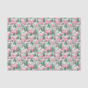 Pink and Green Christmas Snowman Village Tissue Paper