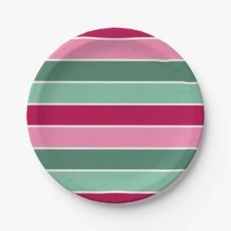Pink and Green Christmas Stripes Paper Plate
