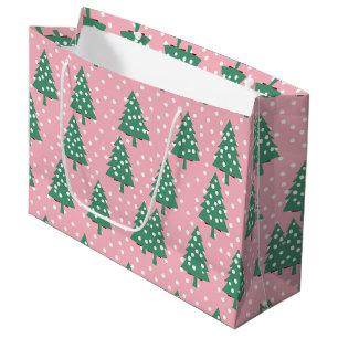 Pink and Green Christmas Tree Large Gift Bag