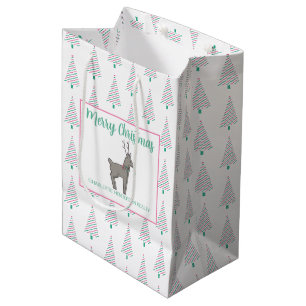 Pink and Green Christmas Tree Reindeer Business Medium Gift Bag