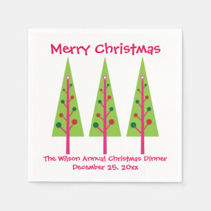 Pink and Green Christmas Trees Christmas Napkins