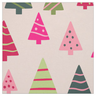 Pink and Green Christmas Trees Fabric