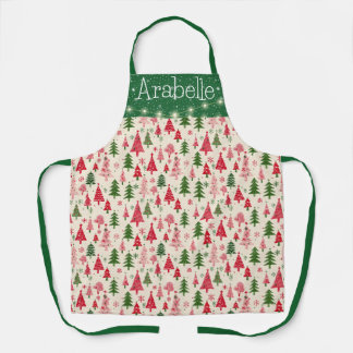 Pink and Green Christmas Trees Pattern Apron