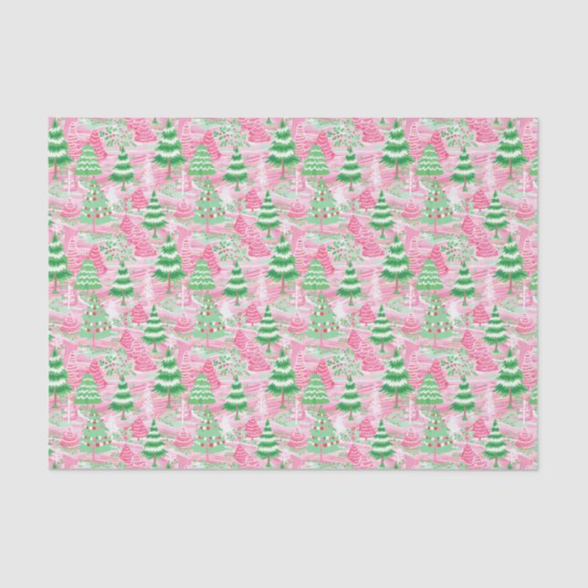 Pink and Green Christmas Trees Tissue Paper (Front)
