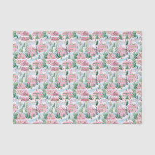 Pink and Green Christmas Village Tissue Paper