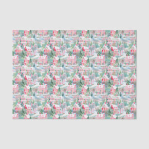 Pink and Green Christmas Village Tissue Paper