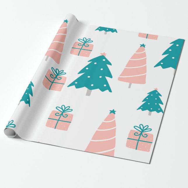 Pink and green Christmas  Wrapping Paper (Unrolled)