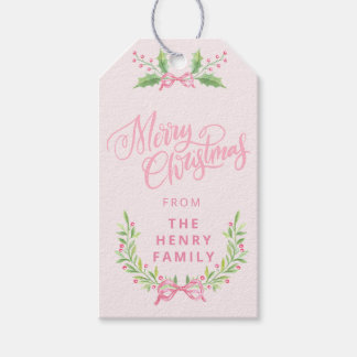 Pink and Green Christmas Wreath Gift Tags