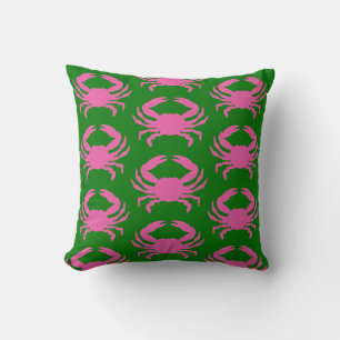 Pink and Green Crab Throw Pillow
